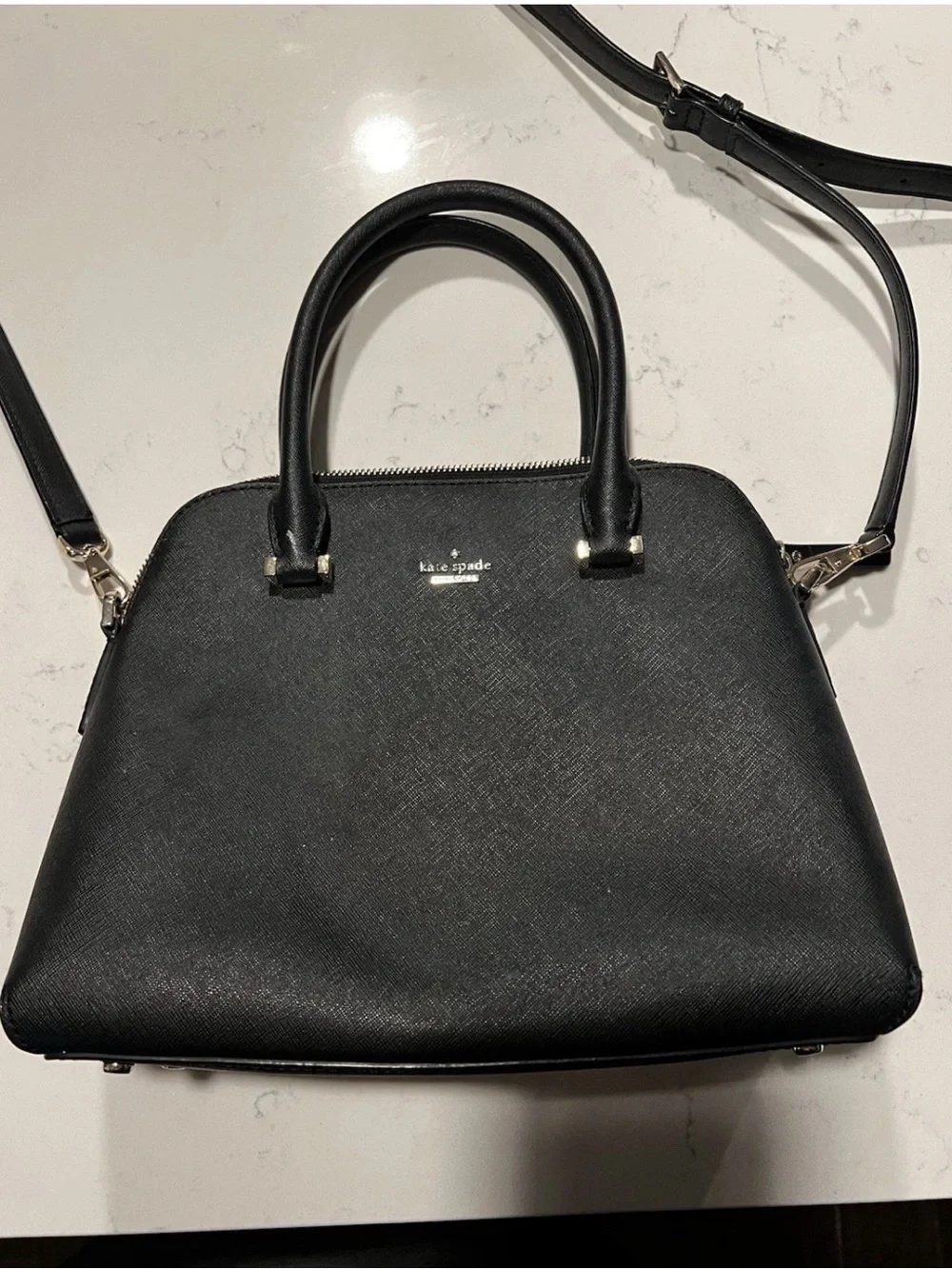 kate spade black leather dome satchel with gold hardware